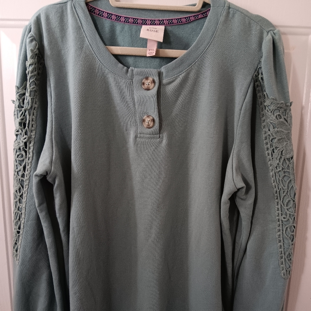 Knox Rose Sage Green Sweatshirt with Lace Detail